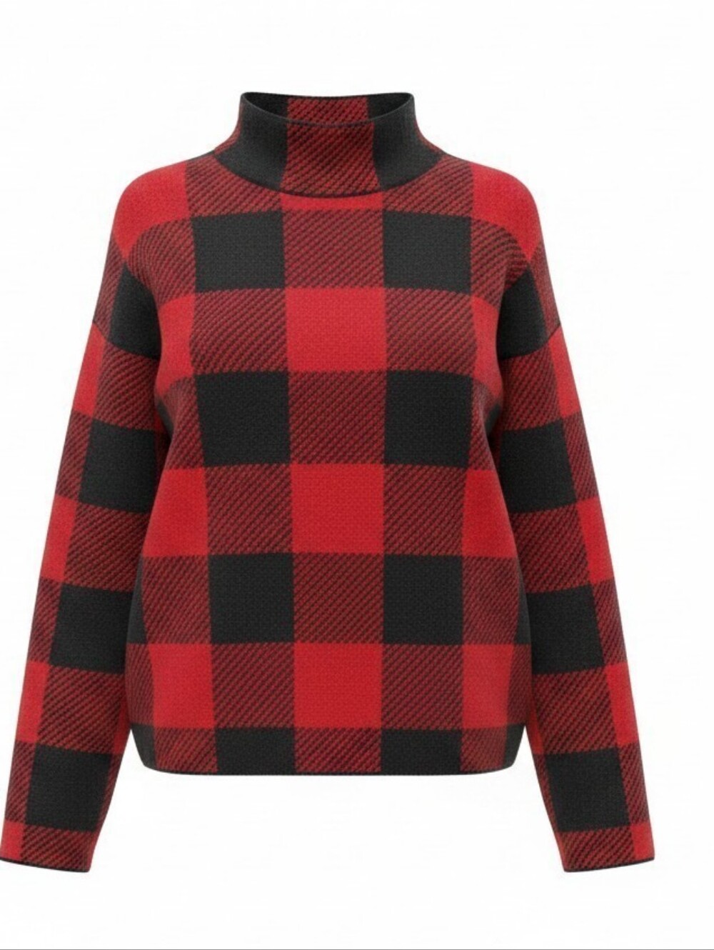 Rachel Zoe Buffalo Check Mock Neck Sweater - Red/Black
